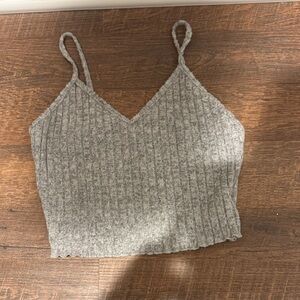 SHEIN Heathered Gray Ribbed V-Neck Cropped Cami